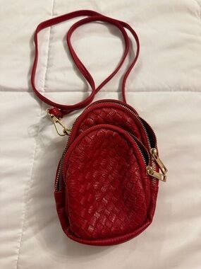 Red Woven Mini Crossbody Bag with Gold Hardware